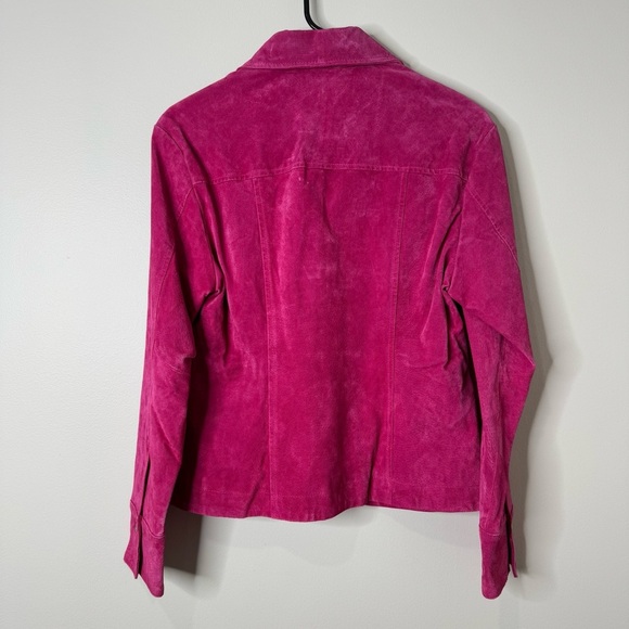 Vintage Y2K Live a Little Pink Suede Leather Collared Snap Front Jacket Size S - Picture 11 of 12